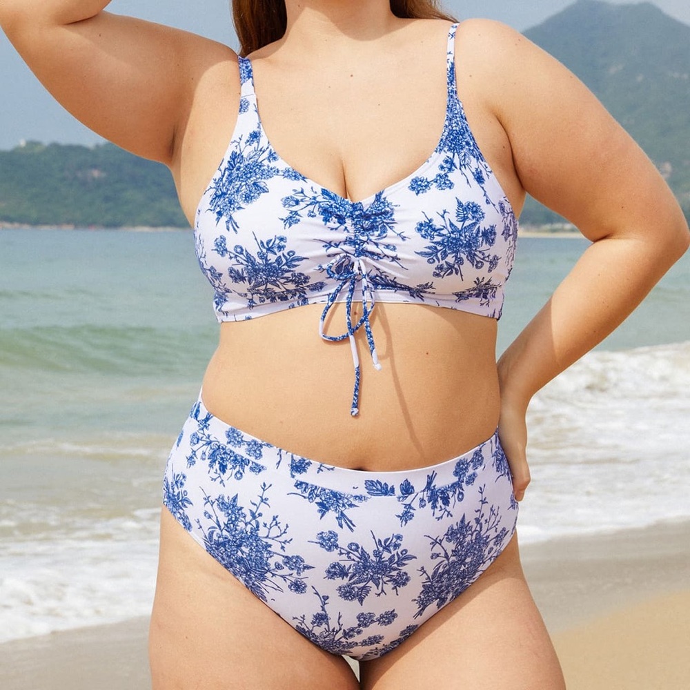 Berlook Ruched Floral Plus Size Bikini Top & Bottom